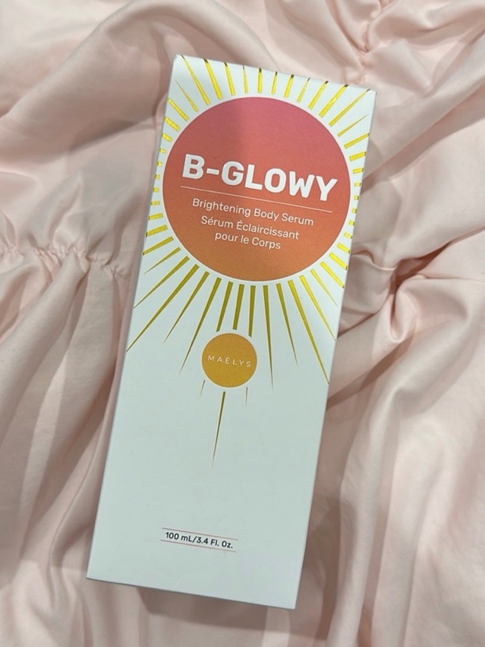 B-GLOWY Brightening Body Serum by MAELYS - Peach & Gold Packaging